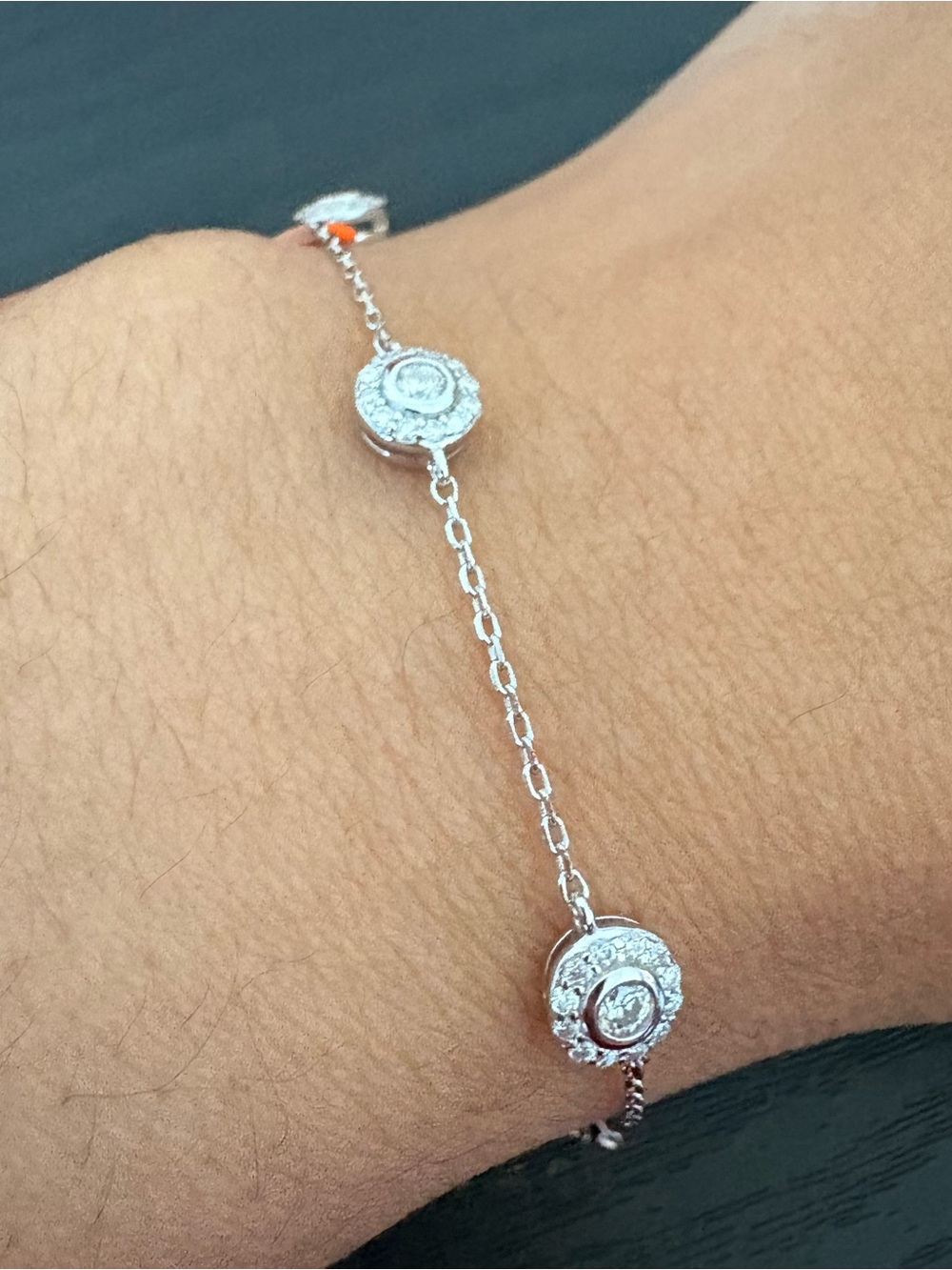 Sterling Silver Moissanite Bezel Chain Bracelet 7.5"